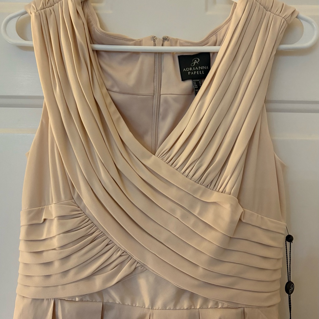 Adrianna Papell Parchment Colored Pleated Women's Dress